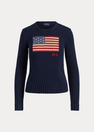 Women's Polo Ralph Lauren Flag Cotton Crewneck Sweater | 590214GMY